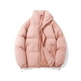 thumbnail image 4 of Women's Quilted Padded Jacket with Stand Up Collar, Winter Warm Lined Thickened Coat with Zip Closure, Unisex Thermal Insulated Long Sleeve Outdoor Casual Down Coat for Cold Weather Protection Pink, 4 of 4