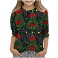 thumbnail image 2 of YUNAFFT Garçons & Filles Imprimé de Noël Coton Extensible Manches Trois-Quarts Hauts Décontractés 4-14 Ans, 2 of 5
