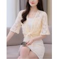 thumbnail image 4 of Kukuzhu Women's Floral Lace Tiefront Cardigan Cute Half Sleeve Sheer Bolero Shawl Cover Up, 4 of 7
