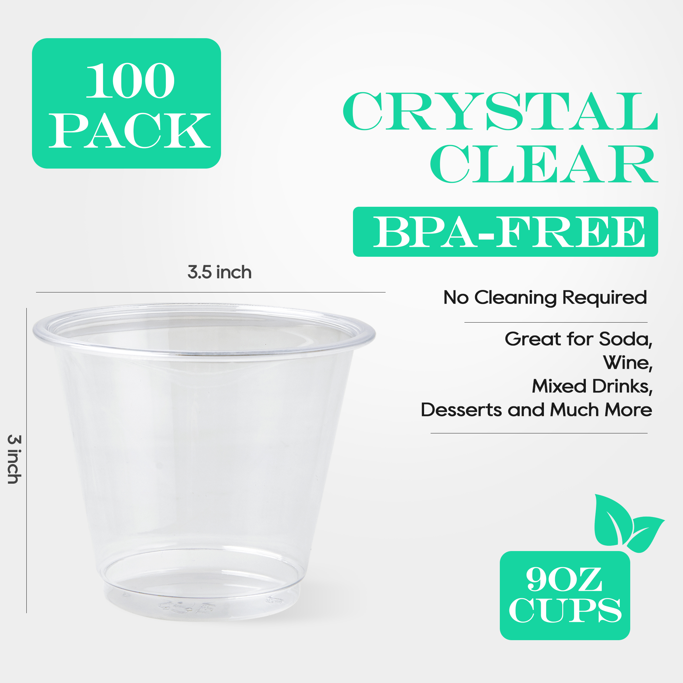 Vplus 9 Oz Clear Plastic Disposable Cups, 100 Pack photo 3