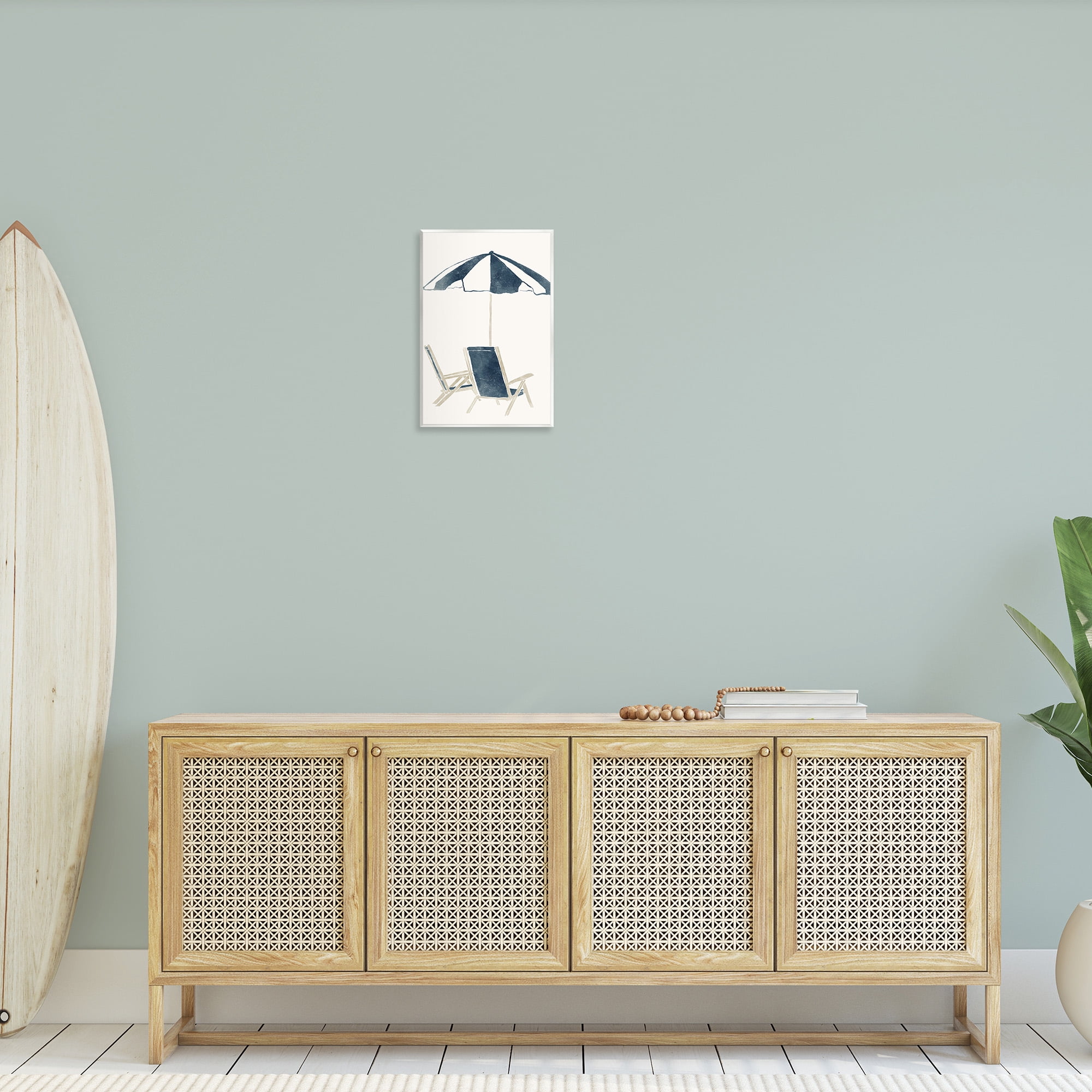 Stupell Industries Minimal Beach Umbrella & Chairs Nature Painting Unframed Art Print Wall Art, 13 x 19