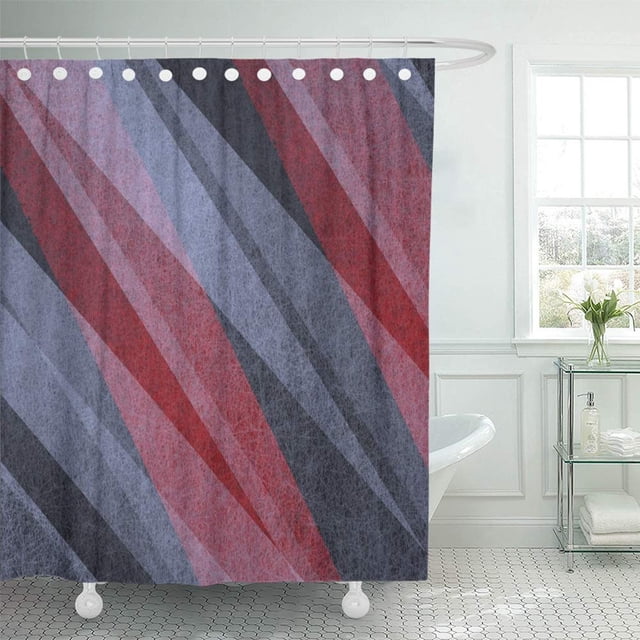 ABPHQTO Negro, blanco y rojo de líneas de rayas diagonales en capas con cortina de ducha contemporánea detallada Cortina de baño 165x180 cm