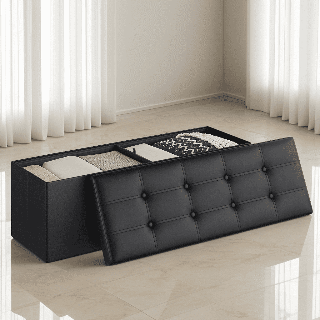Ledrem 43" Foldable Storage Ottoman Bench, Black photo 2
