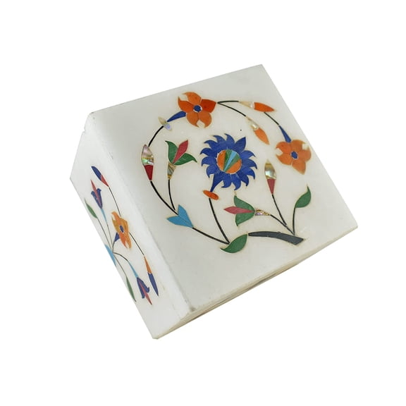 Marble Jewelry Custumize Box Lapis Inlaid Maruqtery Floral Arts Dcor