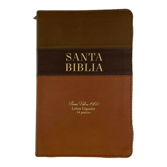 Biblia Reina Valera 1960. Tamaño manual Letra Gigante 14 puntos. Imitación Piel Tricolor café/café/marrón.  Con cierre.
