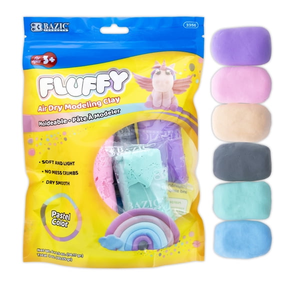 BAZIC Air Dry Modeling Clay 6 Pastel Color 3 oz, Non Toxic, 1-Pack