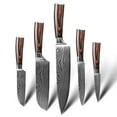 thumbnail image 1 of Cuchillo de Chef Japonés, Cuchillos de Cocina Profesionales de 5 Piezas, Cuchillo para Cortar de Acero Inoxidable con Alto Contenido de Carbono y Mango de Madera de Pakka Roja, 1 of 6