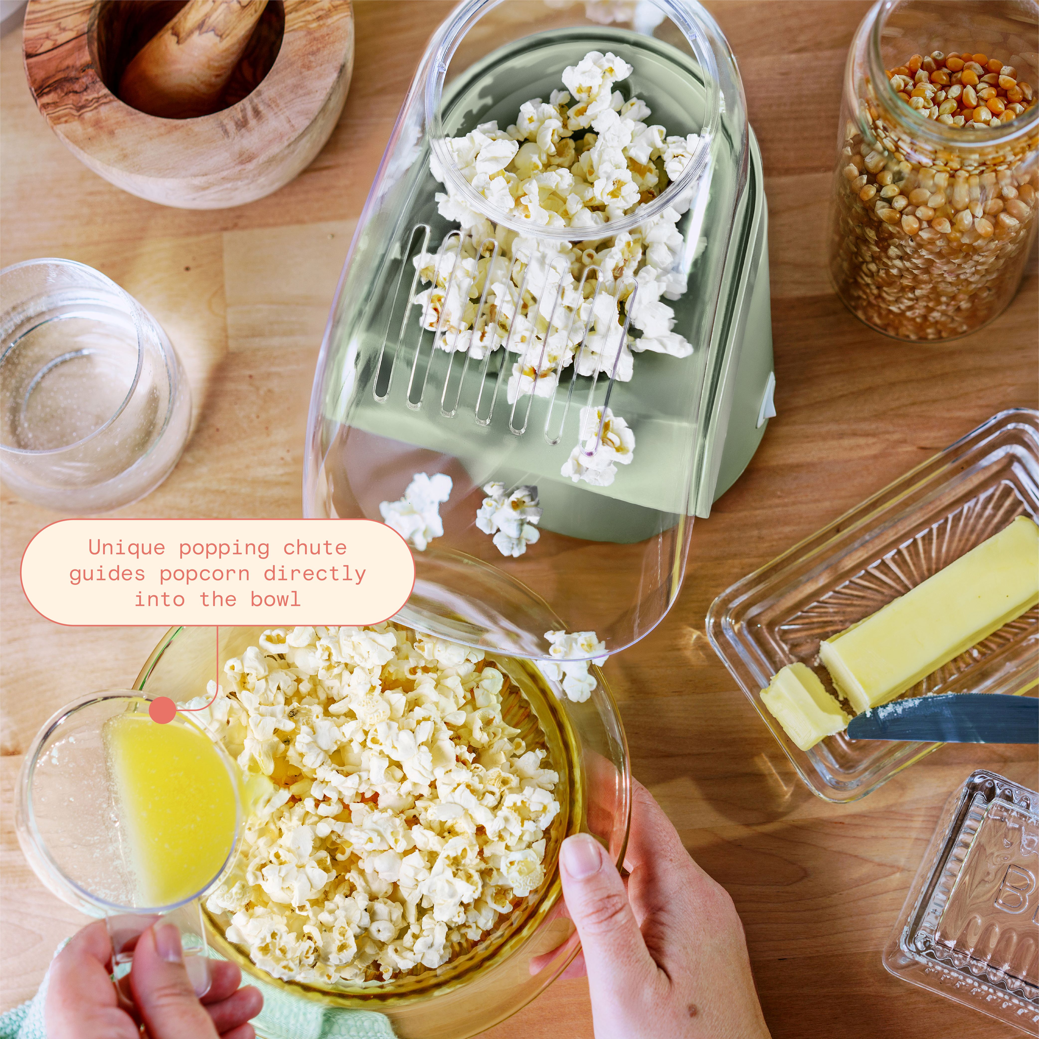 Beautiful 16 Cup Hot Air Electric Popcorn Maker, Sage Green by Drew Barrymore - image 7 of 13