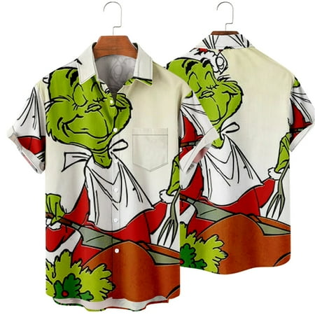 

MLFU Men s Christmas Hawaiian Shirts Holiday Novelty Shirt Green Elf Tops