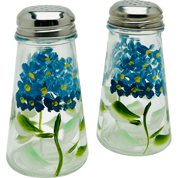 Hand Painted Tapered Blue Hydrangeas Salt and Pepper Shaker Set