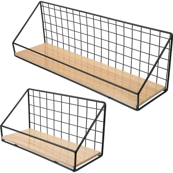 PAMINGONO 2Pcs Floating Shelves Wall Attached Shelves Rectangular Iron Wood Board Living Room