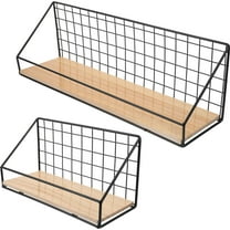 PAMINGONO 2Pcs Floating Shelves Wall Attached Shelves Rectangular Iron Wood Board Living Room