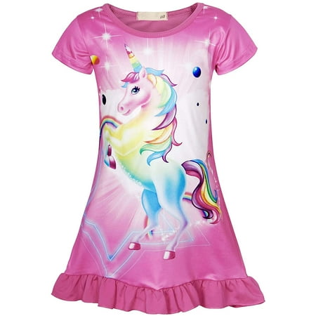 Girls Nightgowns Sleepwear Unicorn Sleep Shirts Short Sleeve Kids ...