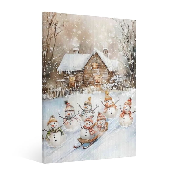 Vintage Christmas snowman Wall Art Paint - Xmas Festive Winter Holiday Christmas Wall Decor Canvas for Living Room Kitchen Bathroom Home Bedroom Decor Framed