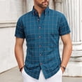 thumbnail image 2 of oelaio Mens Cotton Plaid Shirt Short Sleeve Business Casual Button Down Shirts Regular Fit Untucked Dress Shirt Blue L, 2 of 6