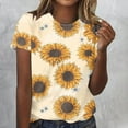thumbnail image 3 of Mujeres Pantalones Cortos de Verano Flor Impresión Cuello Redondo Manga Corta Superior, Casual, 3 of 4