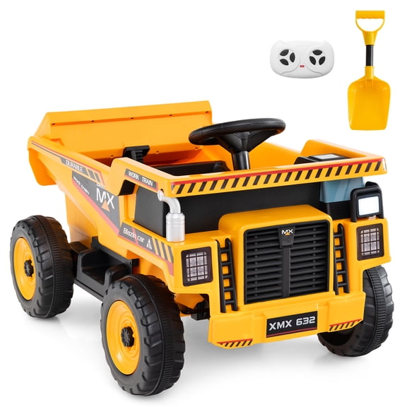 Costway 24V Ride on Dump Truck for Kids,4-Wheeler Construction Electric Vehicle with Shovel