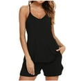 thumbnail image 4 of WREESH Womens Pajama Sets Fashion Two Piece Pajamas Soft Casual Solid Top Shorts Suit Black, 4 of 7