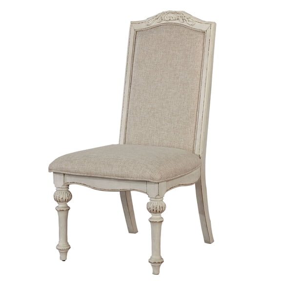 Rustic Wooden Arm Chair with Intricate Carvings Set of 2 Antique White - Saltoro Sherpi