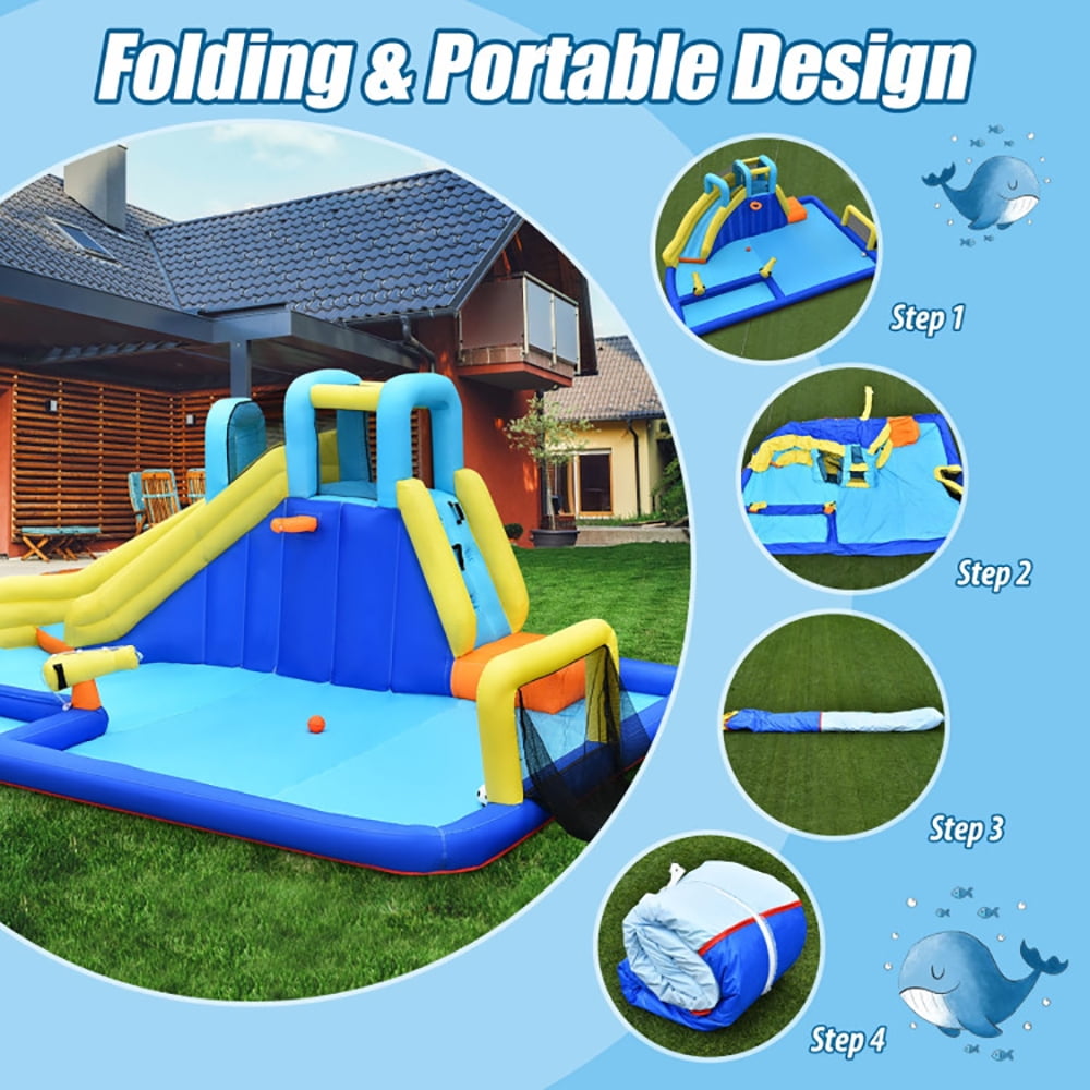 Aimee Lii 6-in-1 Inflatable Water Slide Jumping House without Blower, Kids Bounce House Water Slide