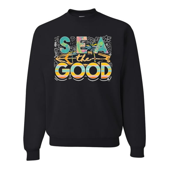 Wild Bobby Sea The Good Surfboard Sun Rise Good Vibes Nature Lover Unisex Crewneck Sweatshirt, Black, Small