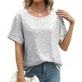thumbnail image 2 of Dyfzdhu Sequin Tops for Women Short Sleeve Glitter T Shirt Boat Neck Loose Trendy Casual Sparkly Blouse Party Club Wear Silver, 2 of 4