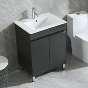Walcut 24'' Black Bathroom Vanity Cabinet Wood Set Single Vessel Sink