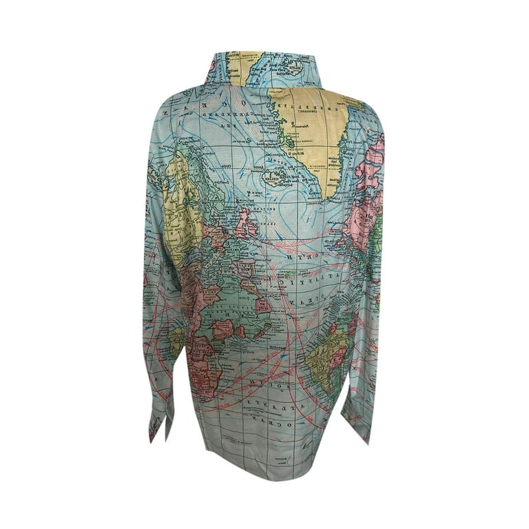 VEKDONE 2024 Clearance 3D T Shirt Womens Linen World Map