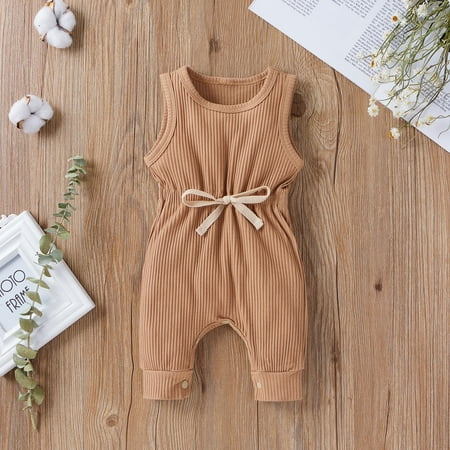 

DENGDENG Baby Unisex Solid Summer Full Rompers Infant Romper Bowknot Sleeveless Outfits 0-12M