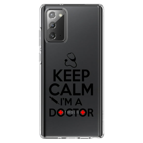 DistinctInk Clear Shockproof Hybrid Case for Samsung Galaxy Note 20 (6.7" Screen) - TPU Bumper Acrylic Back Tempered Glass Screen Protector - Keep Calm I'm A Doctor