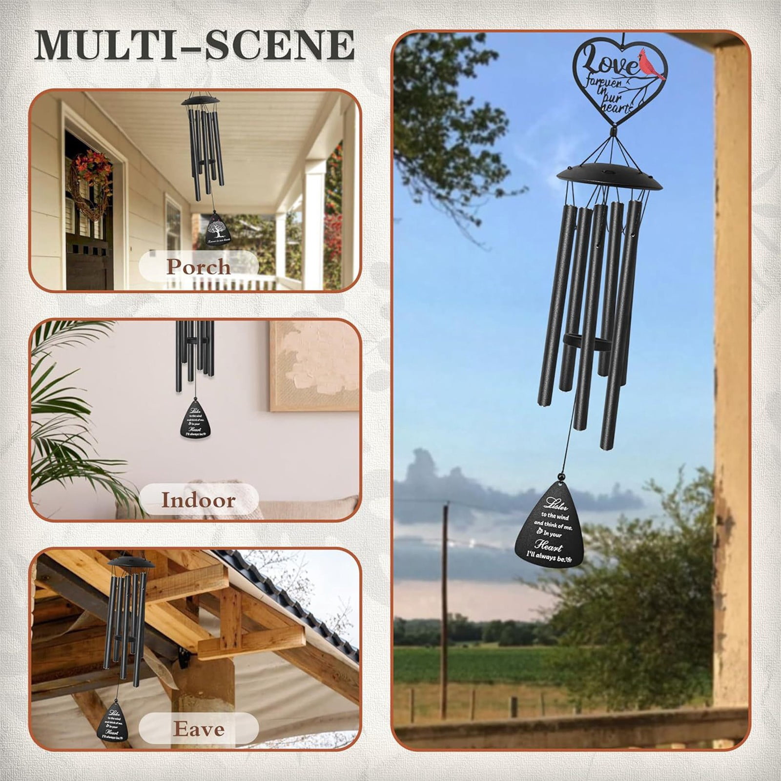 Tikeitoo Memorial Wind Chimes for Outside, Sympathy Gift for Loss of Loved One Mom Dad, Ideal for Funeral, Remembrance & Bereavement, Outdoor Use