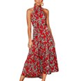 thumbnail image 1 of Women's Sleeveless Halter Neck Boho Floral Print Backless Flowy Beach Long Maxi Belted Dresses with Pockets, 1 of 5