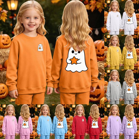 Child Girls Halloween Shirt for 5t 6t Long Sleeve Tops for Girls Funny Print Shirts Casual Cute Crewneck Tops Toddler Youth Girls Fall Winter Clothes Size 5-6 Years