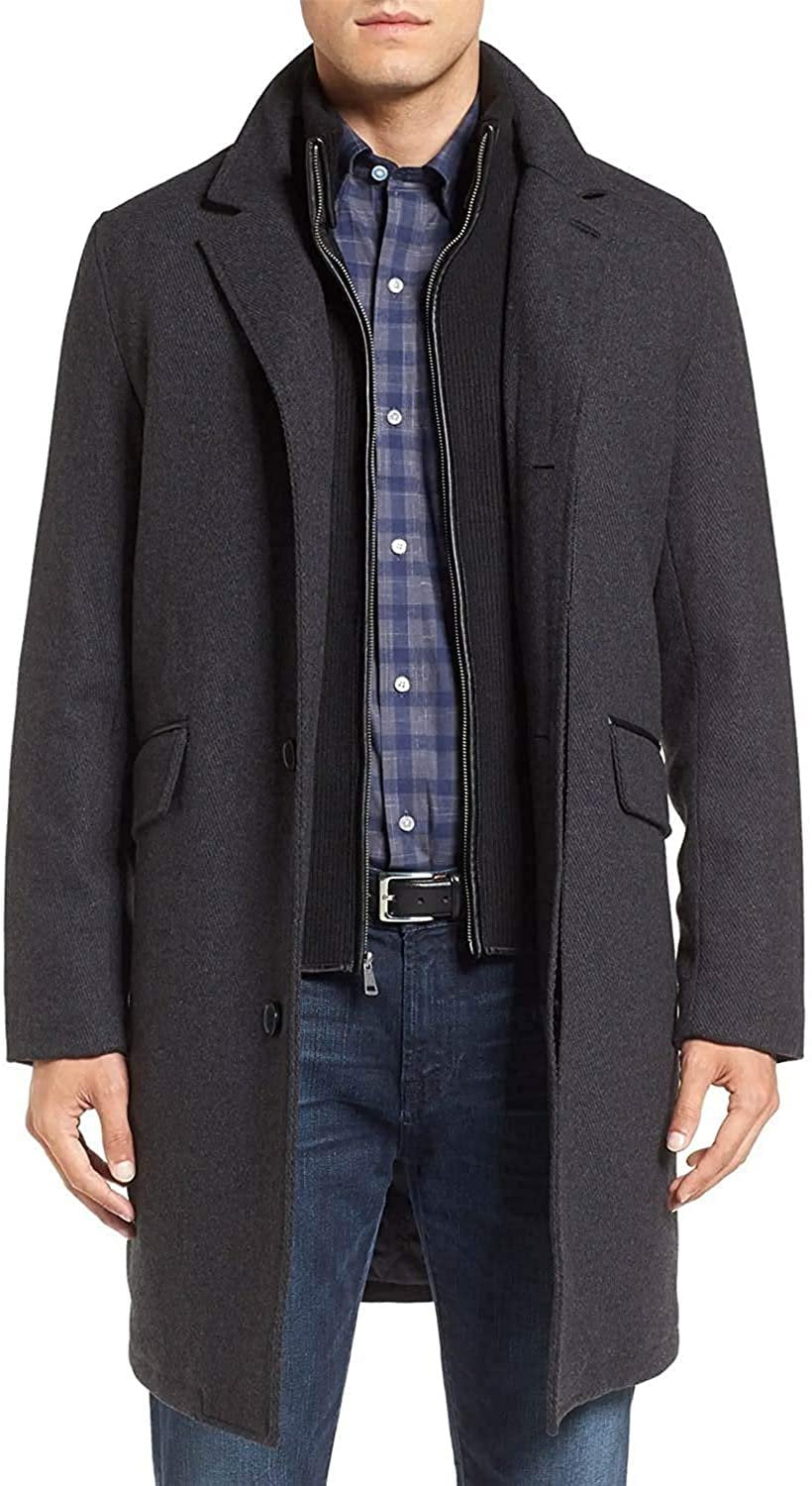 Cole Haan Signature Mens Classic Wool Twill Topper With Bib Charcoal