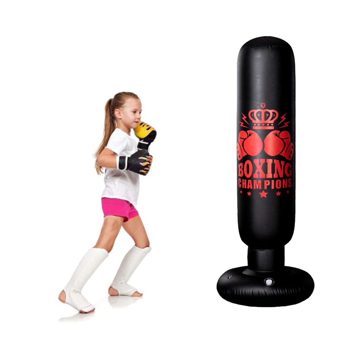 1.6M Punching Bag Inflatable Boxing Column Tumbler Sandbag Kick Martial Black US 