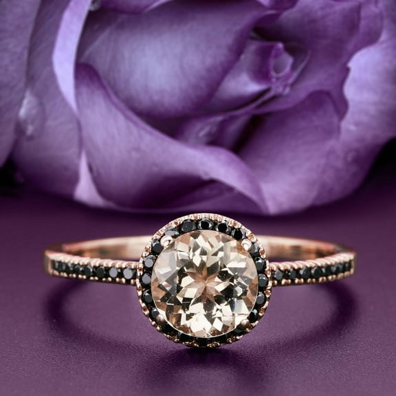 Art Deco 1.50 Carat Round Cut Morganite And Diamond Moissanite Engagement Ring Wedding Ring in 10k Solid Rose Gold, Gift For Her, Feminine Gift, Promise Ring, Anniversary Gift