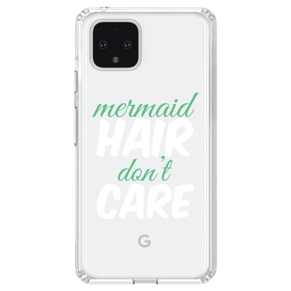DistinctInk Clear Shockproof Hybrid Case for Google Pixel 4 XL (6.3" Screen) - TPU Bumper Acrylic Back Tempered Glass Screen Protector - Mermaid Hair Don't Care