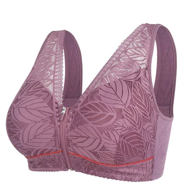 Ropa interior con cremallera frontal para personas de mediana edad y mayores, sin aro de acero, hermosa espalda, push-up, encaje, cómodo, transpirable, talla grande