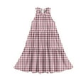 thumbnail image 5 of Abcomgle Girls Summer Dress Kids Casual Halter Neck Sleeveless Midi Dress Plaid A-line Sundresses Flare Swing Skirt 7-8 Years,Light Purple, 5 of 7