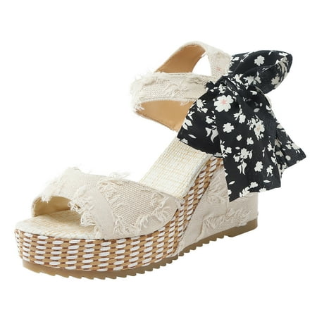 

Womens Sandals Women Wedge Sandals Fish Mouth Floral Strap Sandals Thick Sole Wedge Sandals Fashion Versatile Fish Mouth Breathable Wedge Slippers Sandals