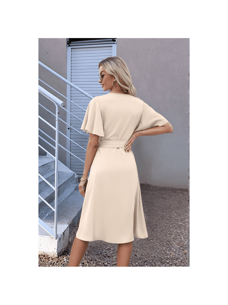 casual midi wrap dress Linen Wrap Dress with Pockets: Elegant Organic Midi Dress