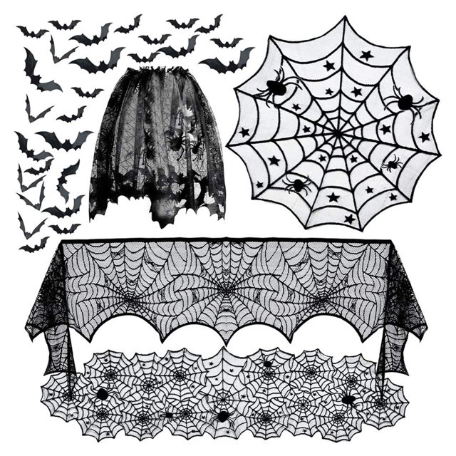 Inteprter Juego de 5 unidades de camino de mesa, mantel para fiesta de Halloween, cubierta de pantalla, decoración de poliéster, Kit de bufanda para Kits de decoración para fiestas Inteprter HA007665-00