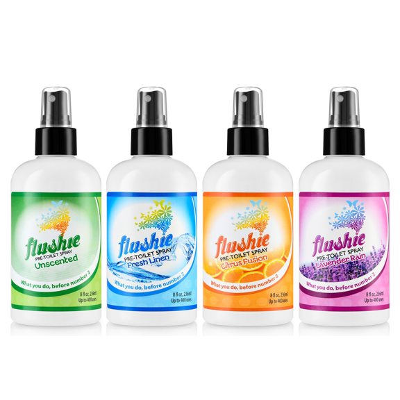 Flushie Pre-Toilet Spray No Smell Pre Poop Toilet Spray For Poop Odor Eliminating Air Freshener, Travel Size, Assorted Mix, 8 oz - 4 Pack
