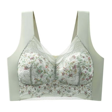 Ousvtion Women s Floral Lace Bra  Full-Coverage Lingerie No Underwire Bralettes Beauty Back Smoothing Bras Push Up Padded Underwear Clearance Deals  Green XX-Large