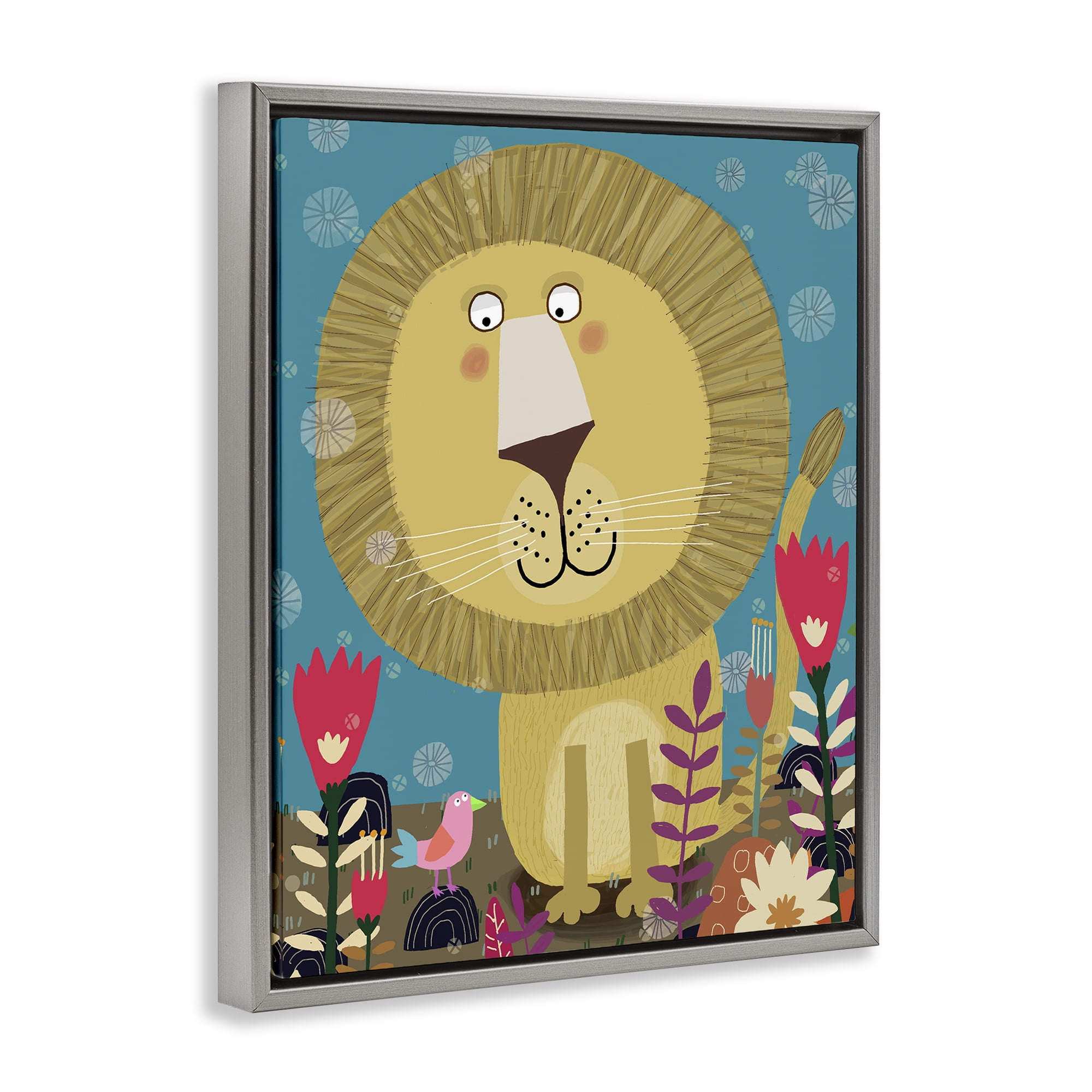 Stupell Industries Boho Lion & Flowers Gray Framed Floater Canvas Wall Art, design by Carla Daly