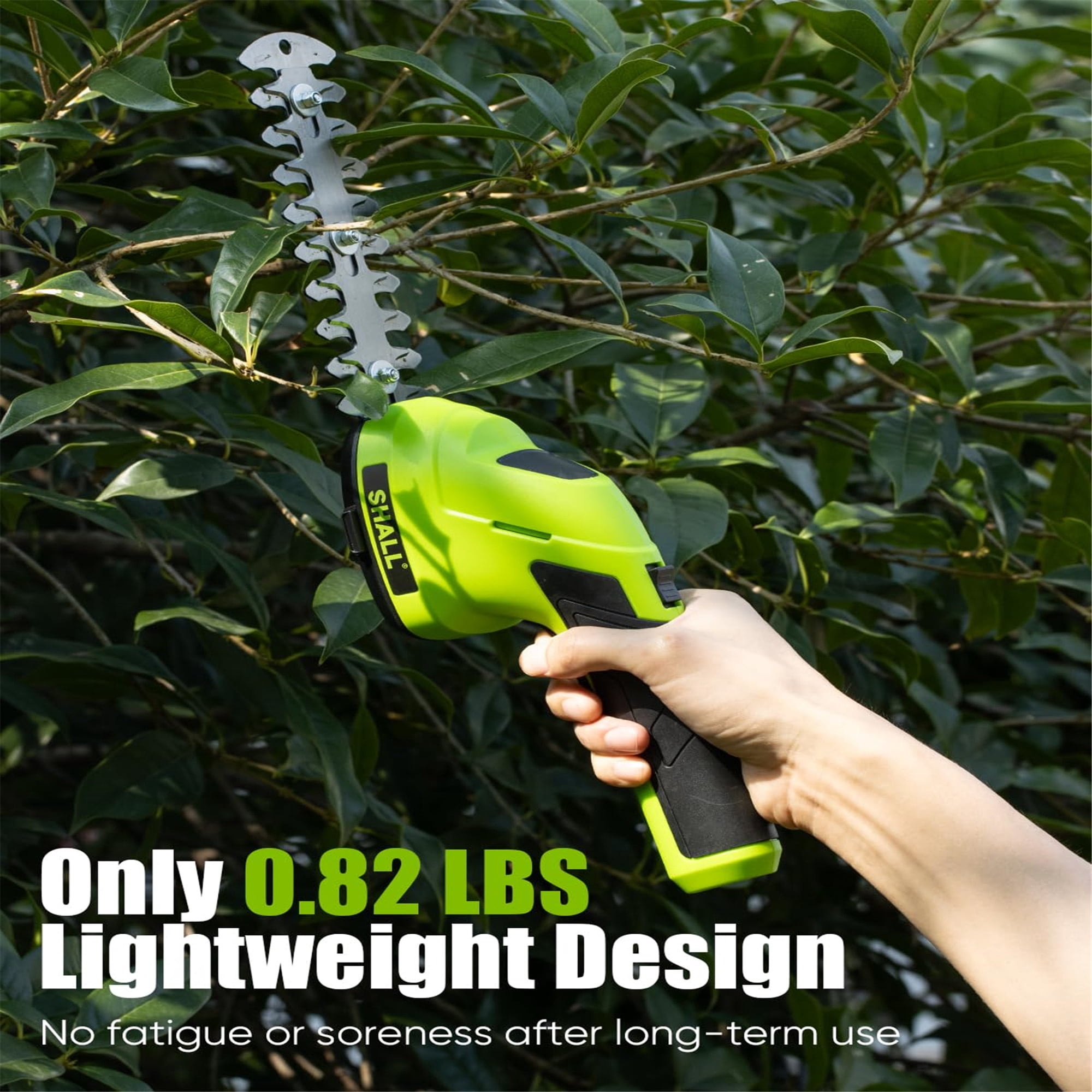 SHALL Hedge Trimmer Cordless & 7.2V Electric Grass Shear, 2 in 1 Handheld Hedge Clippers w/ 2.0Ah Rechargeable Battery & Type-C Fast Charger - Green