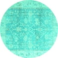 thumbnail image 1 of Ahgly Company Machine Washable Indoor Round Oriental Turquoise Blue Traditional Area Rugs, 6' Round, 1 of 4