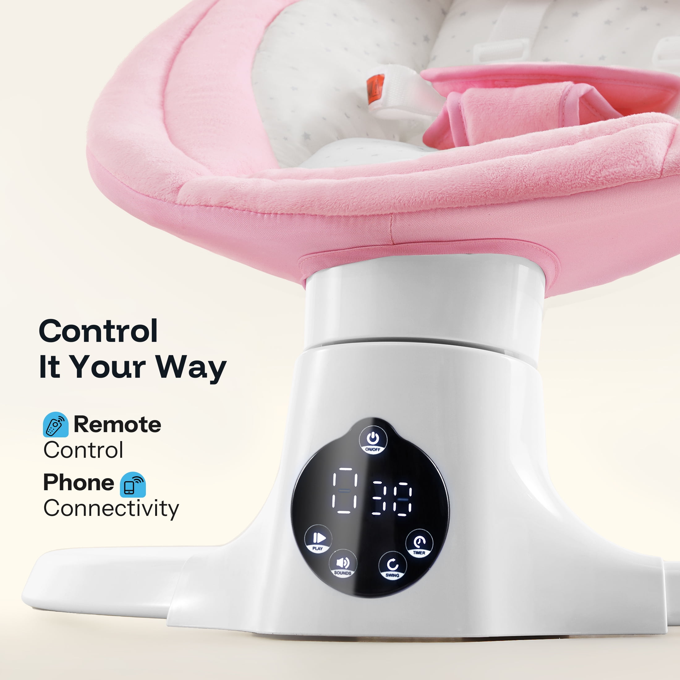 HARPPA Baby Swing for Girl with Remote Control, 5 Sway Speed, 10 Lullabies, Pink