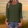 thumbnail image 2 of Wo-Fusoul Haut pour Femmes, Blouse Décontractée à Manches 3/4, Col Rond, Couleur Unie, Coupe Ample, Printemps Été, Vert Armée, 2 of 6