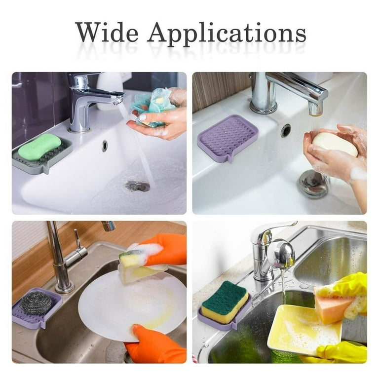 Large Silicone Sponge Holder - Self Draining Dish Soap Holder for Kitchen  Counter, Waterproof Sponge Soap Tray for Kitchen Sink Bathroom, Sink Caddy
